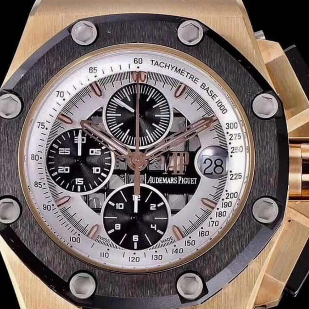 JF공장 오데마피게 로얄오크 오프쇼어 블랙/화이트 다이얼 로즈골드 블랙 가죽스트랩 42mm 26078RO