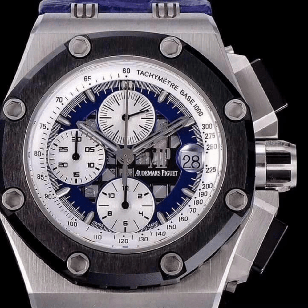 JF공장 오데마피게 로얄오크 오프쇼어 블루/화이트 다이얼 스틸 블루 가죽스트랩 42mm 26078PO