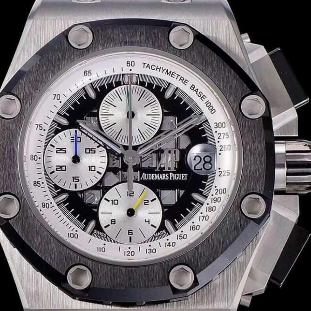 JF공장 오데마피게 로얄오크 오프쇼어 블랙/화이트 다이얼 스틸 블랙 가죽스트랩 42mm 26078IO