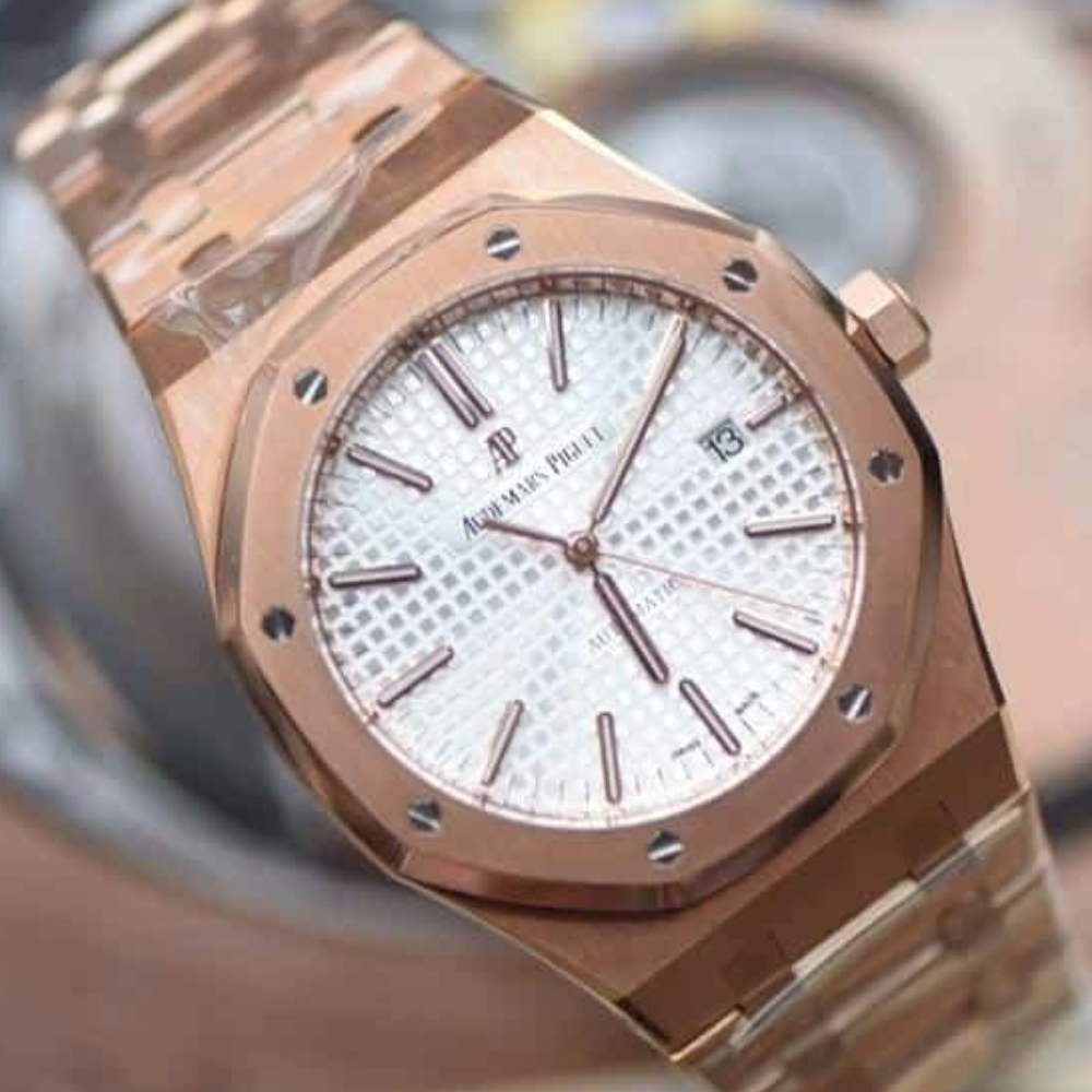 오데마피게 로얄오크 화이트 다이얼 로즈골드 금통 41mm 15400OR