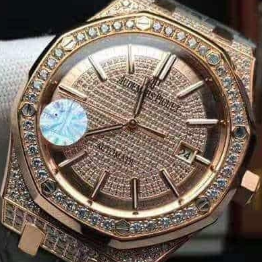 JF공장 오데마피게 로얄오크 풀다이아 로즈골드 블랙 가죽스트랩 41mm 15452