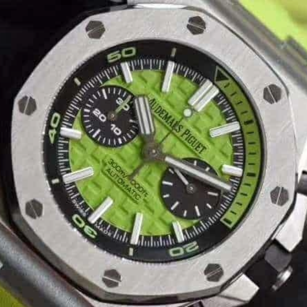 JF공장 오데마피게 로얄오크 오프쇼어 다이버 형광그린 다이얼 스틸 러버 스트랩 V2 42mm 26703ST