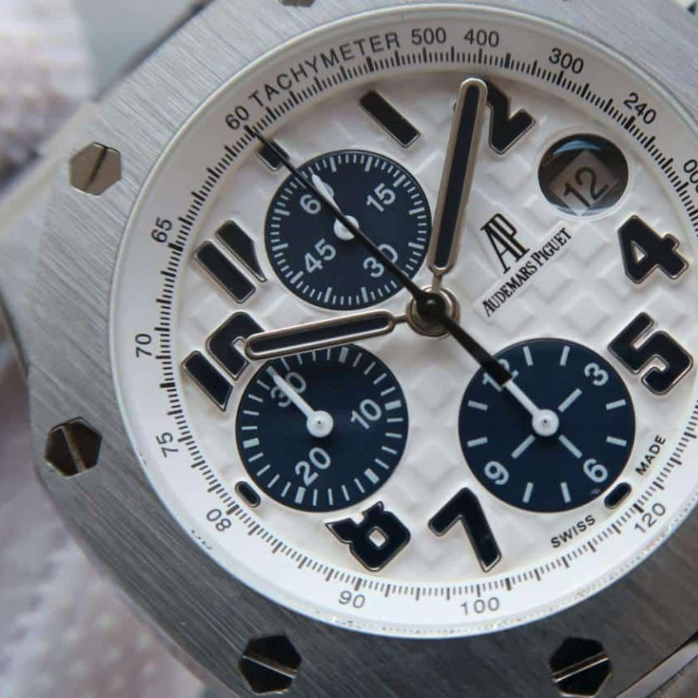 JF공장 오데마피게 로얄오크 오프쇼어 화이트/블루 다이얼 스틸 가죽 스트랩 42mm 26470ST