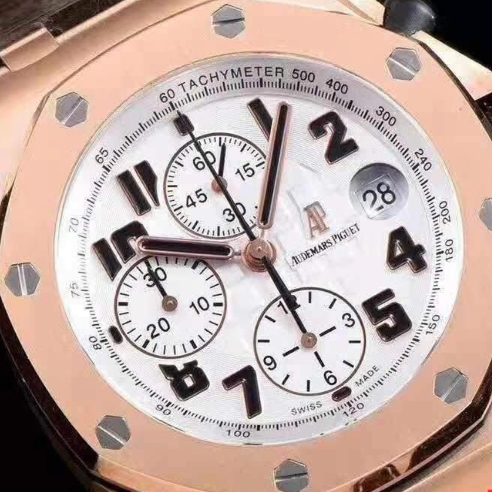 JF공장 오데마피게 로얄오크 오프쇼어 화이트 다이얼 로즈골드 가죽 스트랩 42mm 26170ST