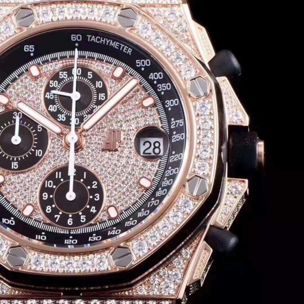 JF공장 오데마피게 로얄오크 로즈골드 풀다이아 블랙 가죽 스트랩 42mm 26067