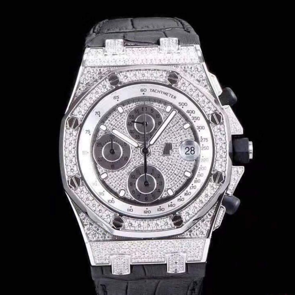 JF공장 오데마피게 로얄오크 플래티넘 풀다이아 블랙 가죽 스트랩 42mm 26067