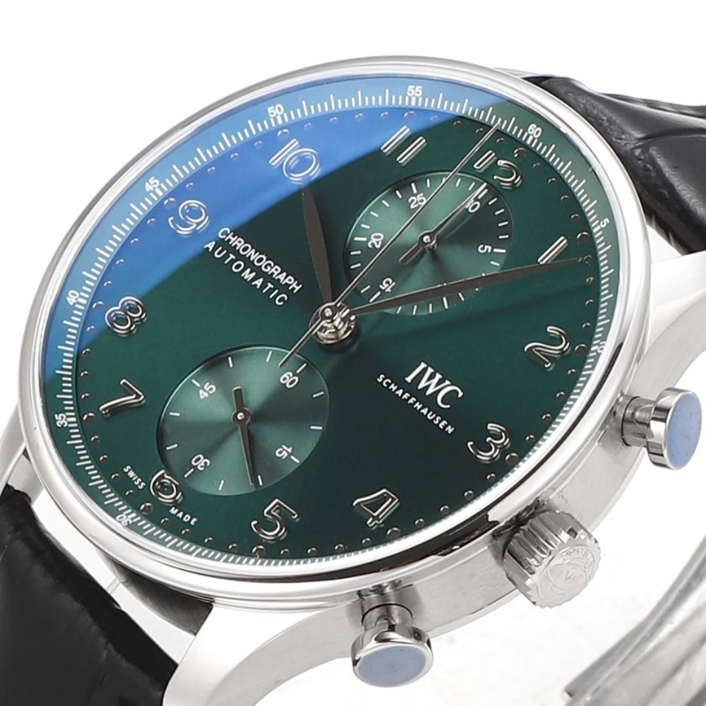 ZF공장 IWC 포르투기저 크로노그래프 그린 다이얼 레더 스트랩 40mm IW371615