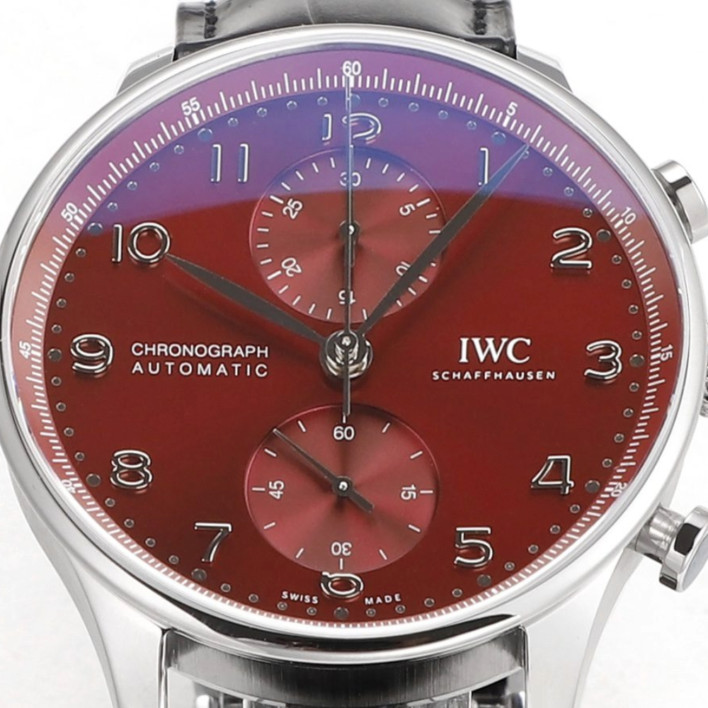 ZF공장 IWC 포르투기저 크로노그래프 버건디 다이얼 레더 스트랩 40mm IW371616