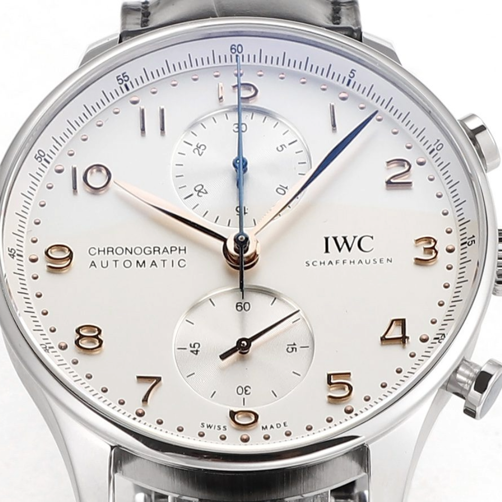 ZF공장 IWC 포르투기저 크로노그래프 화이트/로즈골드 다이얼 레더 스트랩 40mm IW371605