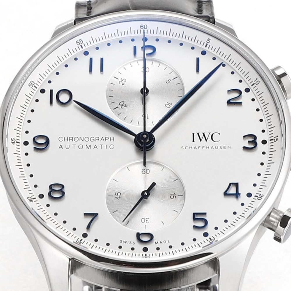 ZF공장 IWC 포르투기저 크로노그래프 화이트/블루 다이얼 레더 스트랩 40mm IW371604