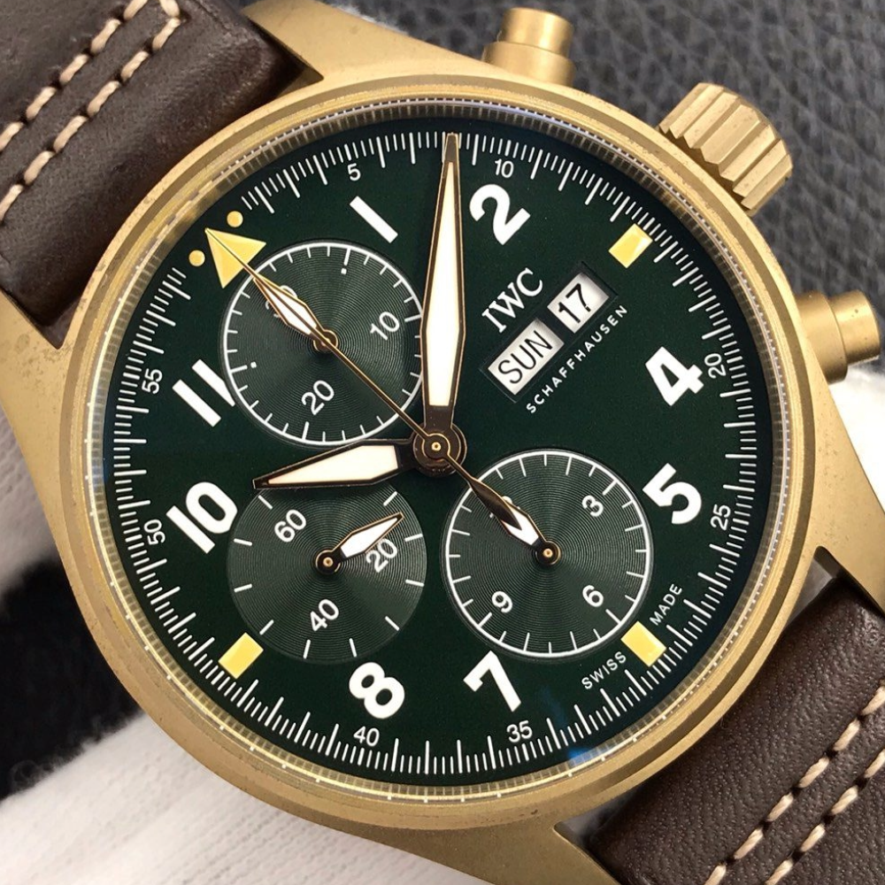 ZF공장 IWC 파일럿 크로노그래프 스핏파이어 브론즈 레더 스트랩 41mm IW387902