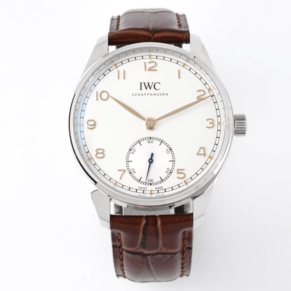IWC 포르투기저 화이트/로즈골드 다이얼 레더 스트랩 40mm IW358303