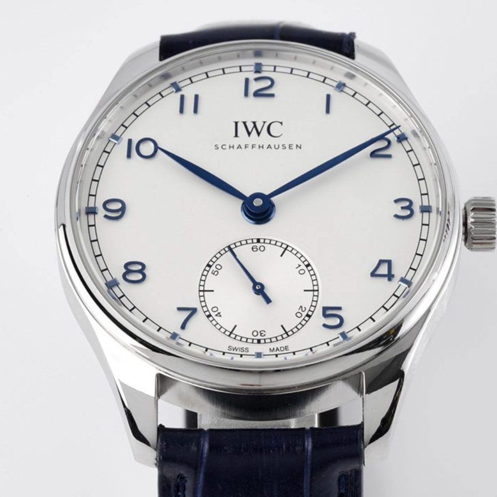 ZF공장 IWC 포르투기저 화이트골드 화이트/블루 다이얼 레더 스트랩 40mm IW358304