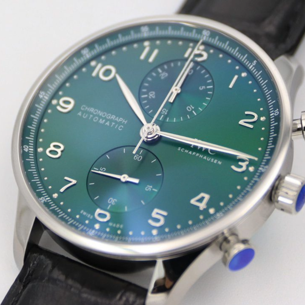 ZF공장 IWC 포르투기저 크로노그래프 스틸 그린 다이얼 레더 스트랩 41mm IW371615