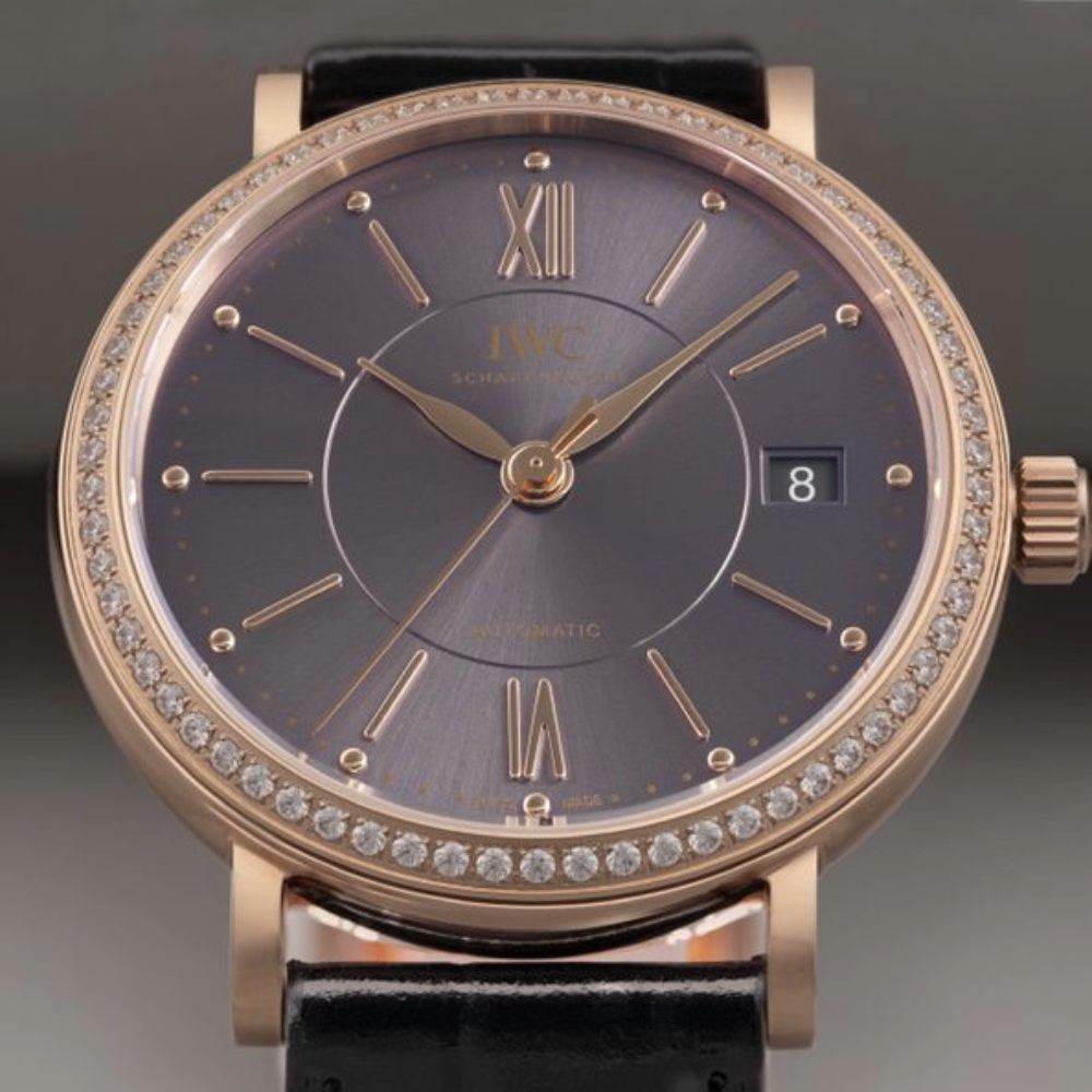 V7공장 IWC 포르토피노 레이디 다이아베젤 로즈골드 브라운 다이얼 레더 스트랩 37mm IW458108