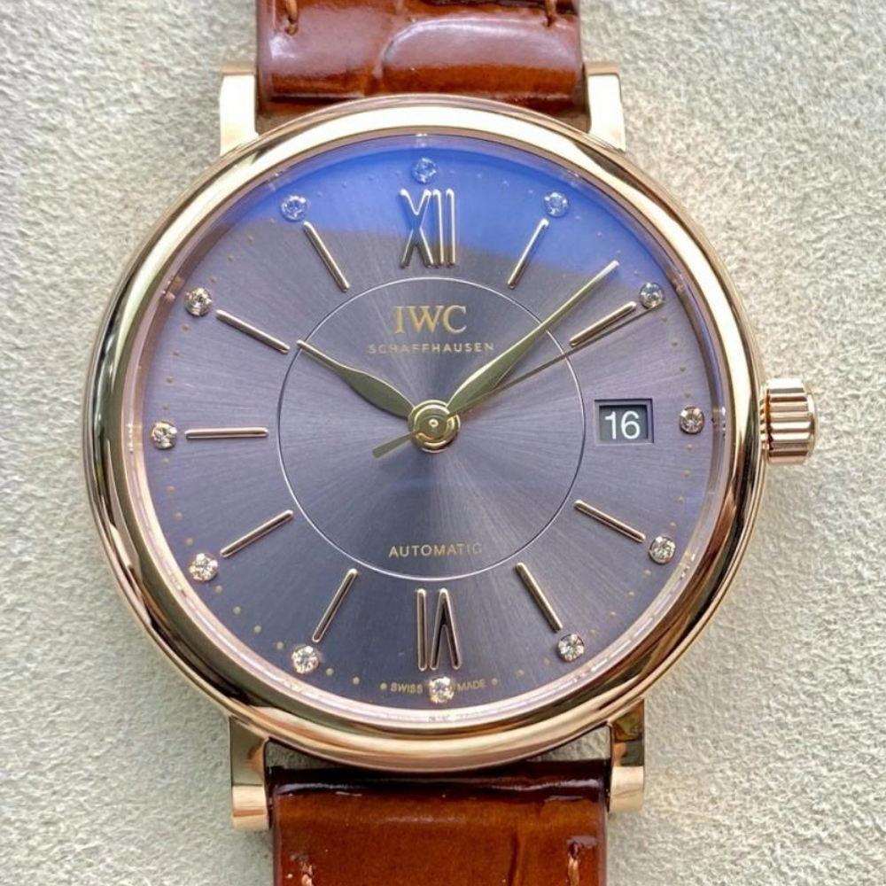 V7공장 IWC 포르토피노 레이디 로즈골드 퍼플 다이얼 레더 스트랩 37mm IW458116