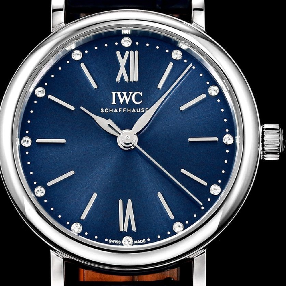 NR공장 IWC 포르토피노 레이디 실버 블루 다이얼 레더 스트랩 34mm IW357404