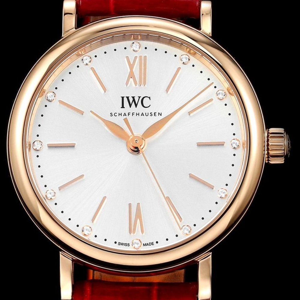 NR공장 IWC 포르토피노 레이디 로즈골드 화이트 다이얼 레더 스트랩 34mm IW357401
