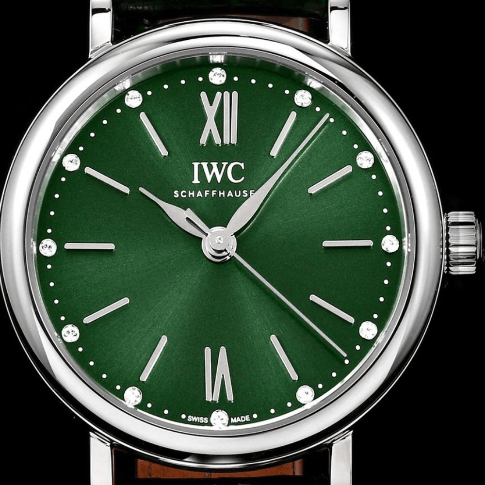 NR공장 IWC 포르토피노 레이디 실버 그린 다이얼 레더 스트랩 34mm IW357405