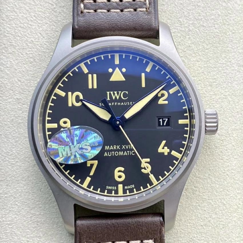 MKS공장 IWC 파일럿 마크 18 헤리티지 티타늄 블랙 다이얼 레더 스트랩 40mm IW327006