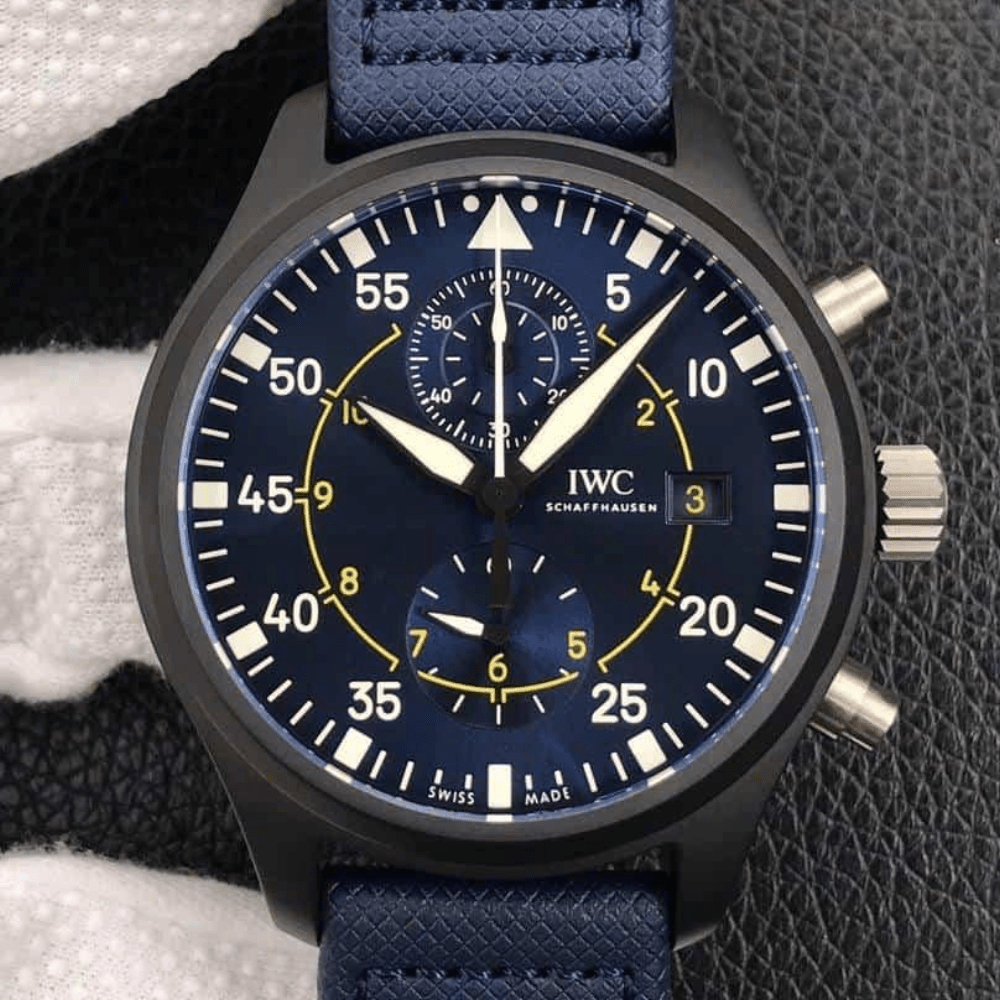 YL공장 IWC 파일럿 탑건 네이비 에어 컴뱃 포스 크로노그래프 러버 스트랩 44.5mm IW389008