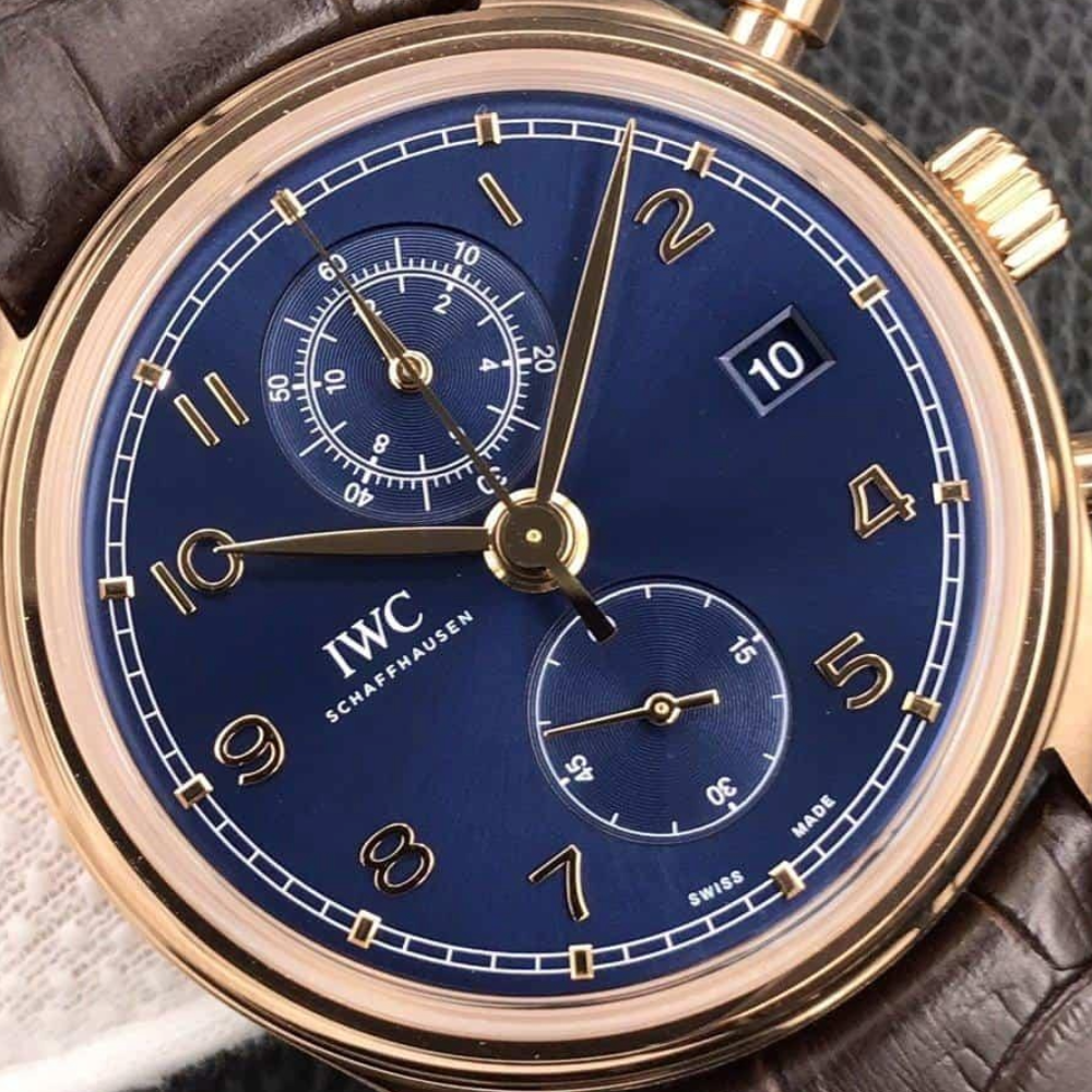 ZF공장 IWC 포르투기저 크로노그래프 클래식 로즈골드 블루다이얼 레더 스트랩 42mm IW390301