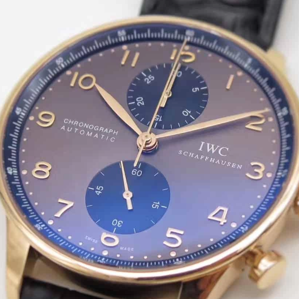 ZF공장 IWC 포르투기저 크로노그래프 로즈골드 브라운 다이얼 레더 스트랩 41mm IW371482