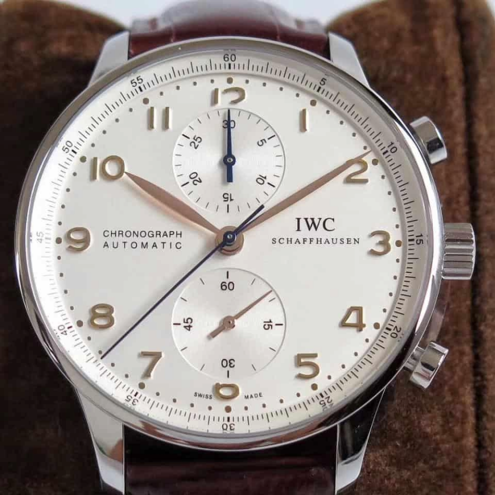 ZF공장 IWC 포르투기저 크로노그래프 화이트골드 화이트 다이얼 레더 스트랩 41mm IW371445