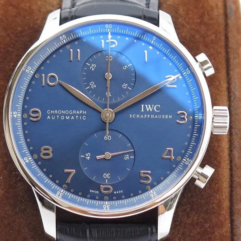 ZF공장 IWC 포르투기저 크로노그래프 화이트골드 블루 다이얼 레더 스트랩 41mm IW371491