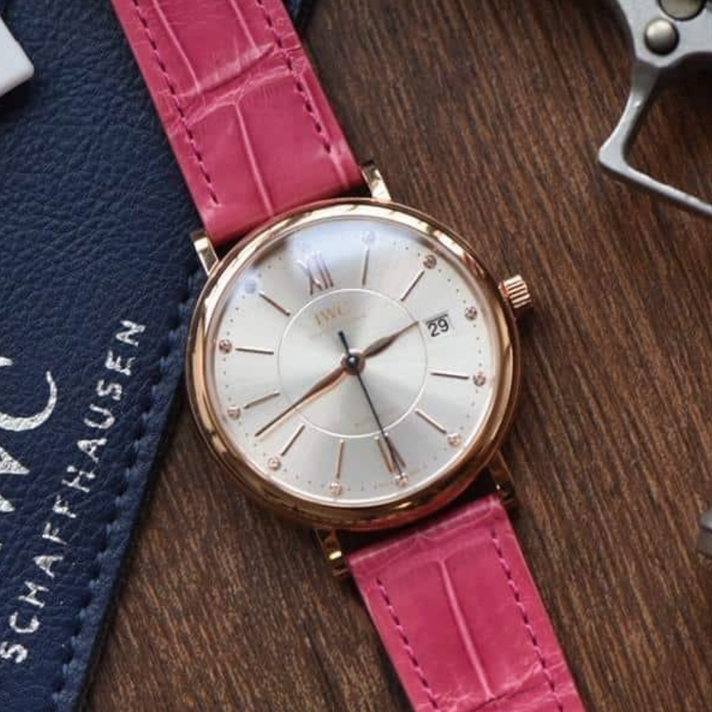 M+공장 IWC 포르토피노 레이디 로즈골드 핑크 악어 레더 스트랩 37mm IW458116