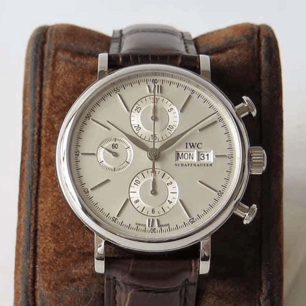 IWC 포르토피노 크로노그래프 스틸 화이트 다이얼 레더 스트랩 42mm IW391001