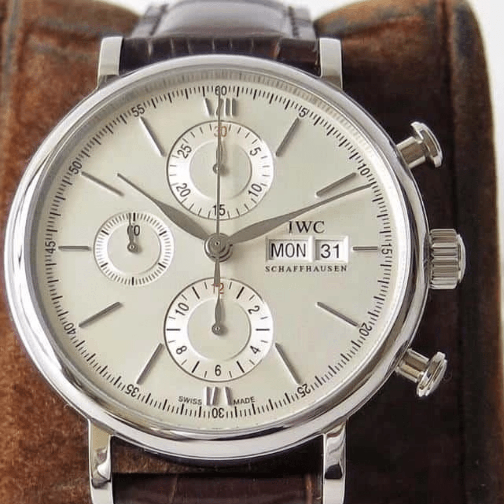 ZF공장 IWC 포르토피노 크로노그래프 스틸 화이트 다이얼 레더 스트랩 42mm IW391001