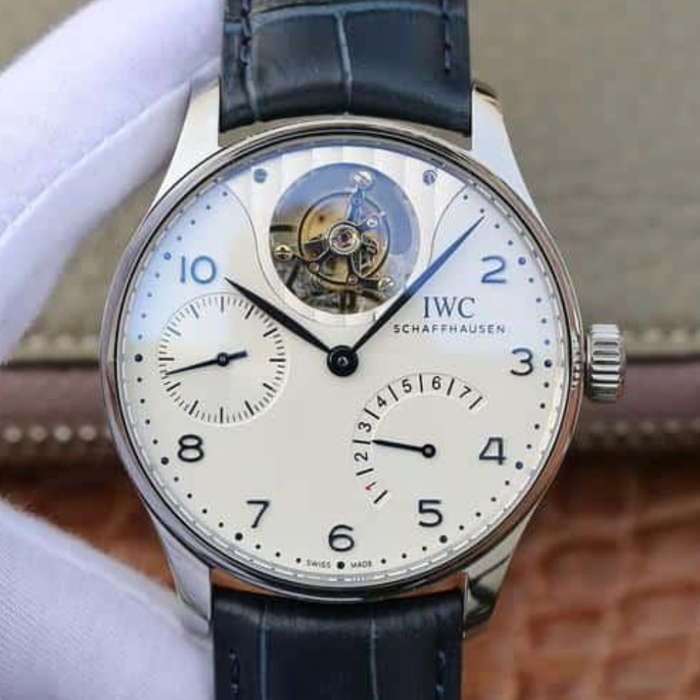 ZF공장 IWC 포르투기저 레트로그레이드 투르비옹 화이트 다이얼 레더 스트랩 44mm IW504202