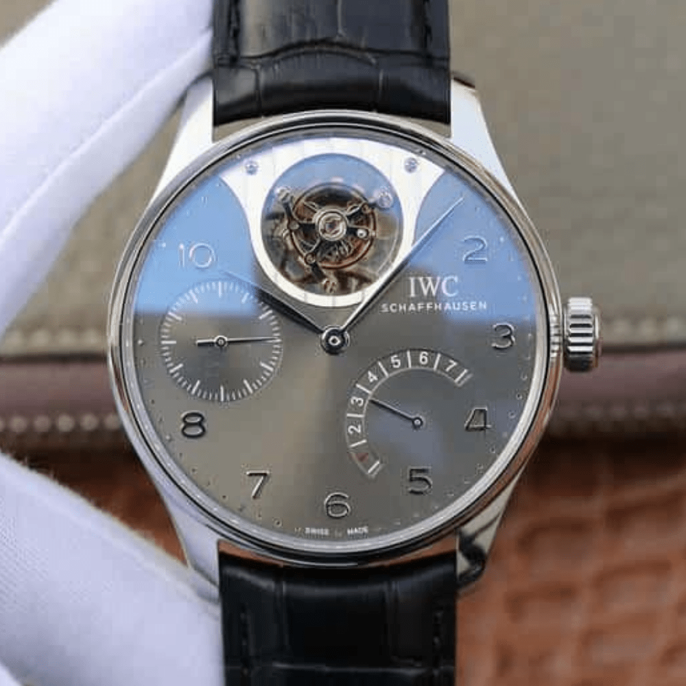 IWC 포르투기저 레트로그레이드 투르비옹 화이트 다이얼 레더 스트랩 44mm IW504207