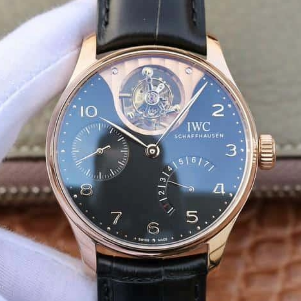 ZF공장 IWC 포르투기저 레트로그레이드 투르비옹  로즈골드 블랙 다이얼 레더 스트랩 44mm IW504210