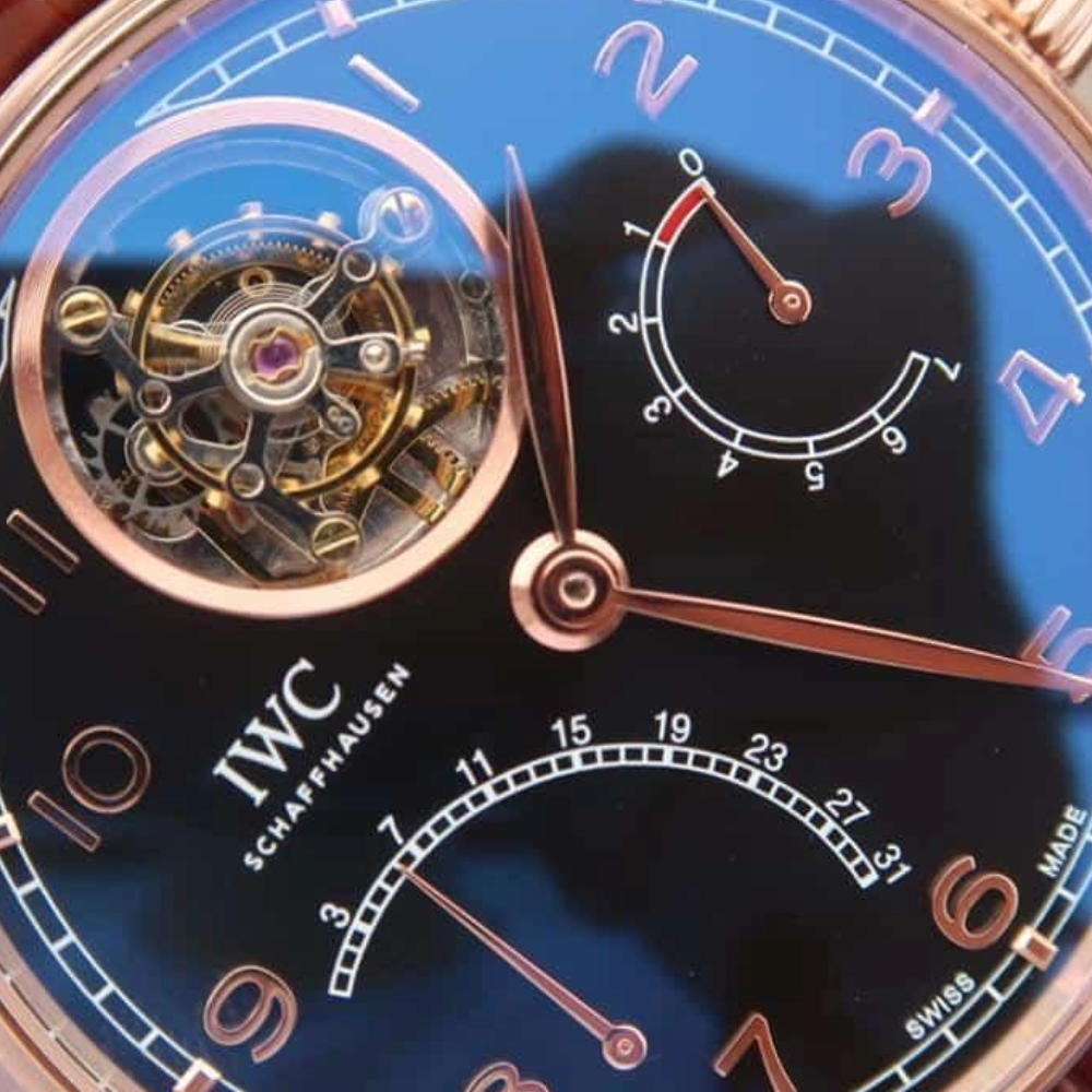 IWC 포르투기저 투르비옹 로즈골드 블랙 다이얼 레더 스트랩 44.2mm IW504401