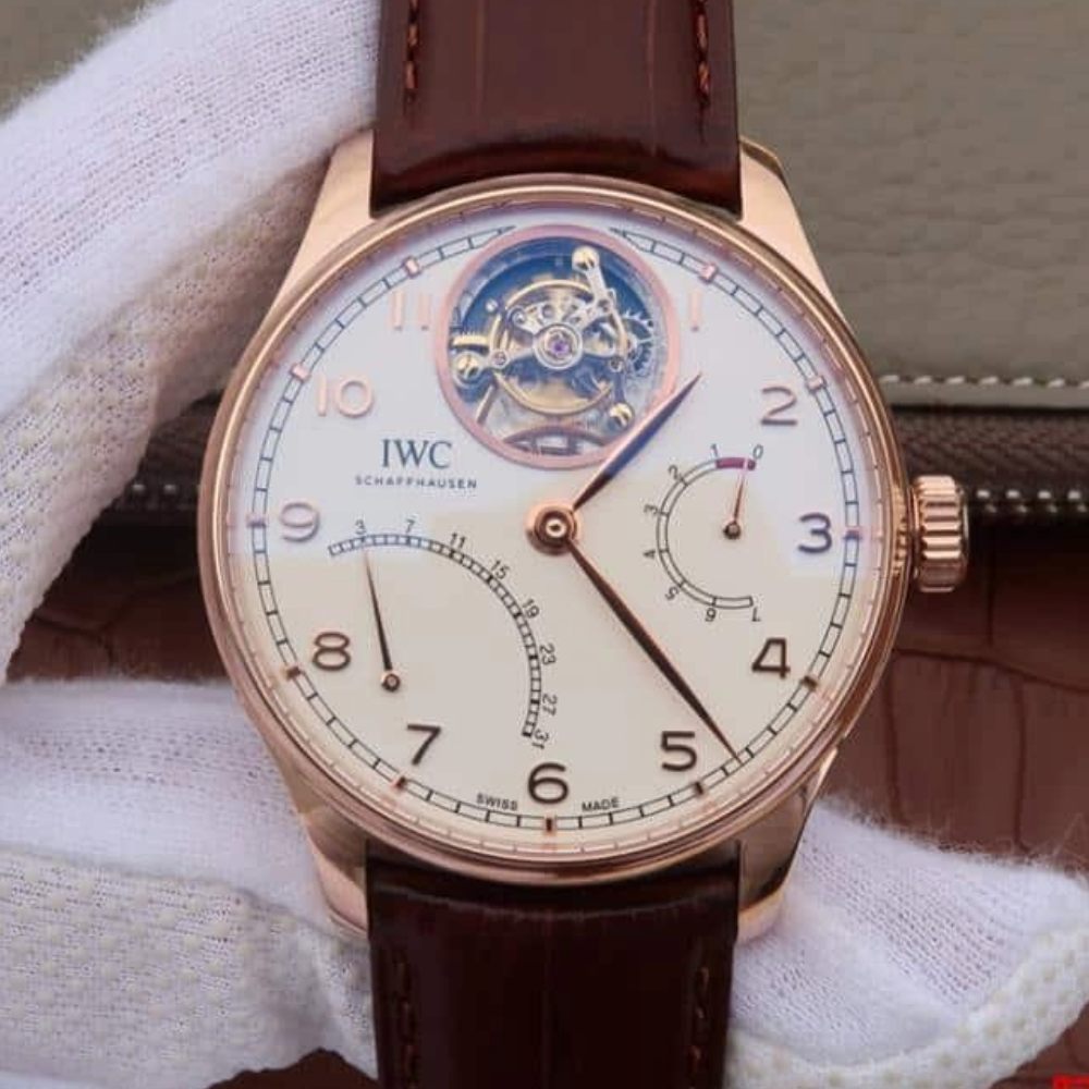 AZ공장 IWC 포르투기저 투르비옹 로즈골드 화이트 다이얼 레더 스트랩 44.2mm IW504401