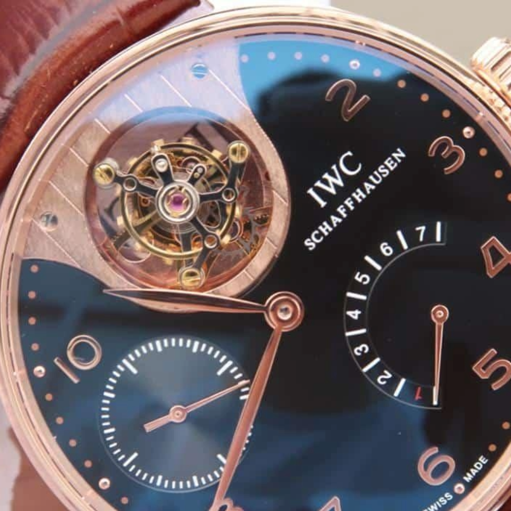 AZ공장 IWC 포르투기저 투르비옹 미스테르 로즈골드 블랙 다이얼 레더 스트랩 44.2mm IW504202