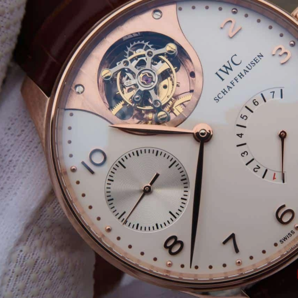 AZ공장 IWC 포르투기저 투르비옹 미스테르 로즈골드 화이트 다이얼 레더 스트랩 44.2mm IW504202