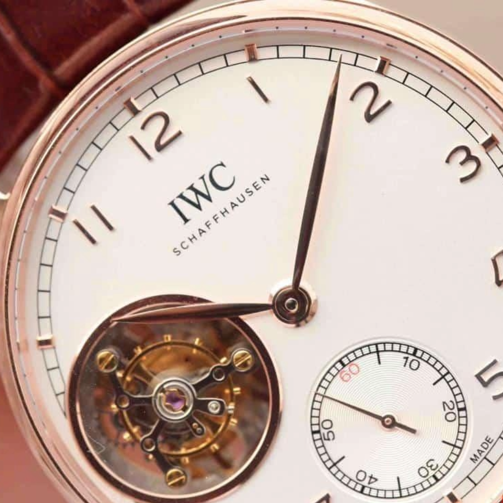 AZ공장 IWC 포르투기저 투르비옹 오토매틱 로즈골드 화이트 다이얼 레더 스트랩 42mm IW546302