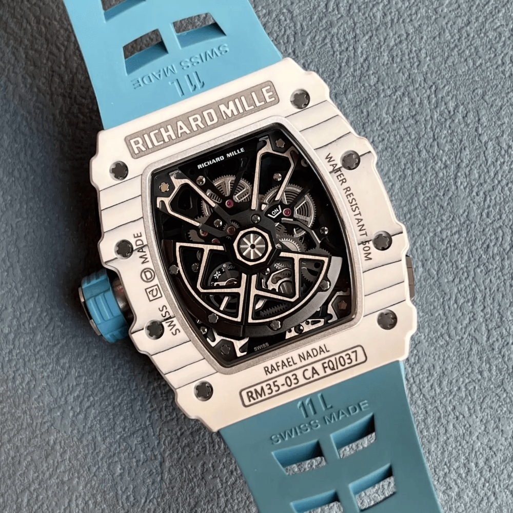 Z공장 리차드밀 라파엘 나달 화이트 카본 스켈레톤 다이얼 블루 러버 스트랩 RM35-03