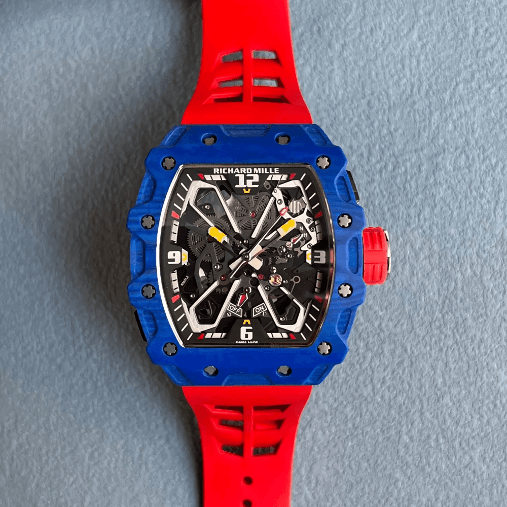 리차드밀 라파엘 나달 블루 카본 스켈레톤 다이얼 레드 러버 스트랩 RM35-03