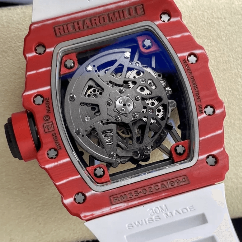 T+공장 리차드밀 라파엘 나달 레드 카본 스켈레톤 다이얼 화이트 러버 스트랩 RM35-02