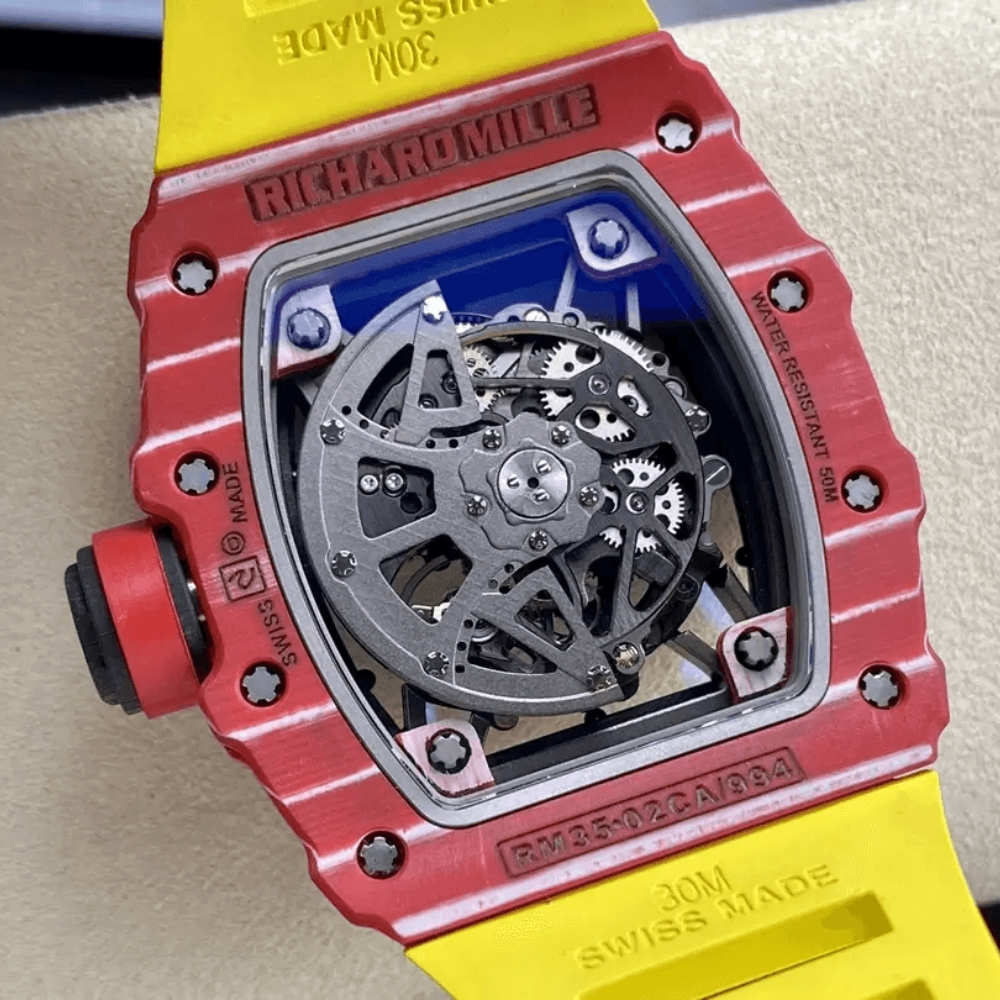 T+공장 리차드밀 라파엘 나달 레드 카본 스켈레톤 다이얼 옐로우 러버 스트랩 RM35-02