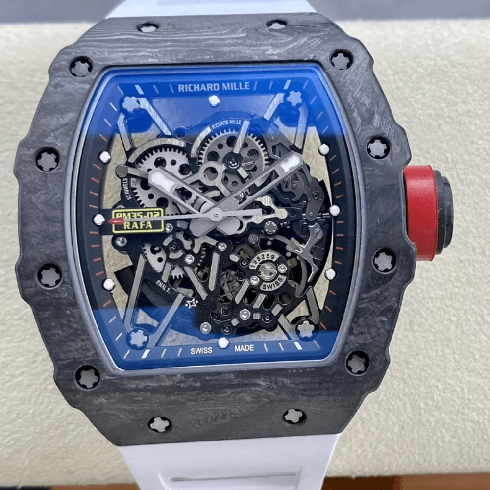 T+공장 리차드밀 라파엘 나달 블랙 카본 스켈레톤 다이얼 화이트 러버 스트랩 RM35-02