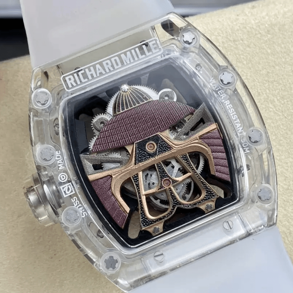 Z공장 리차드밀 스켈레톤 사무라이 다이얼 사파이어 크리스탈 케이스 화이트 러버 스트랩 RM47