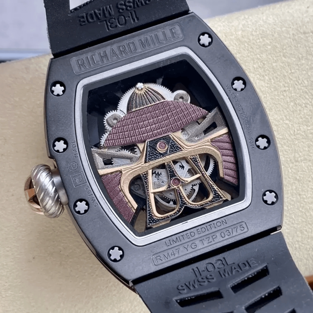 Z공장 리차드밀 스켈레톤 사무라이 다이얼 사파이어 블랙 케이스 블랙 러버 스트랩 RM47