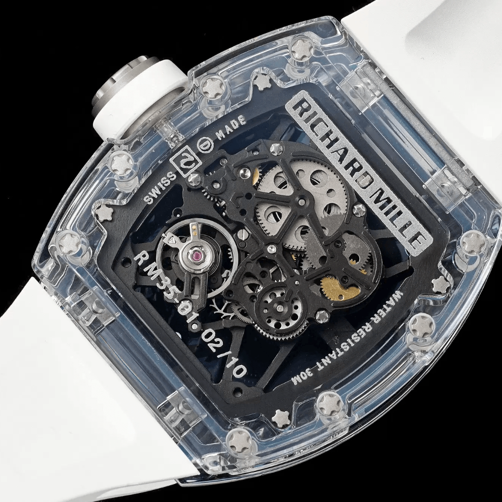 SONIC공장 리차드밀 사파이어 스켈레톤 다이얼 화이트 러버 스트랩 RM35-01