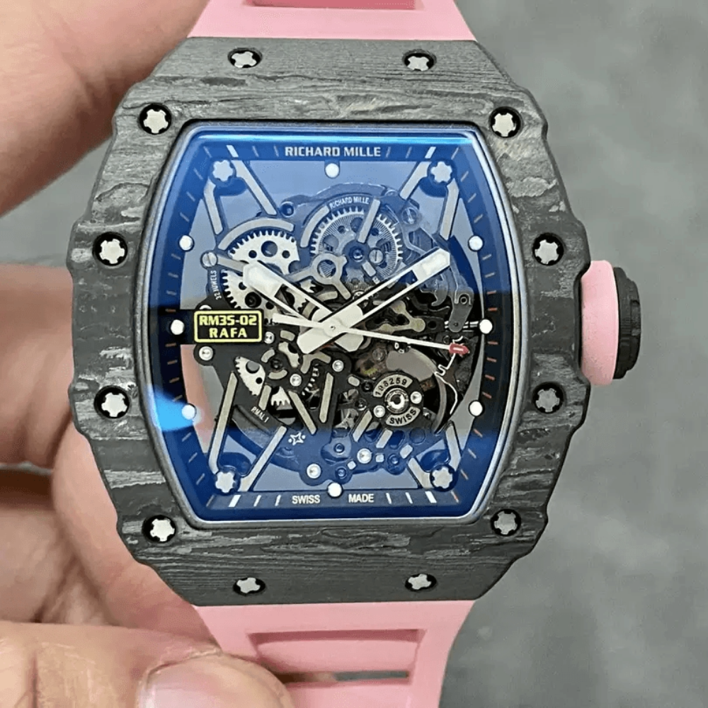 T+공장 리차드밀 라파엘 나달 블랙 카본 스켈레톤 다이얼 핑크 러버 스트랩 RM35-02