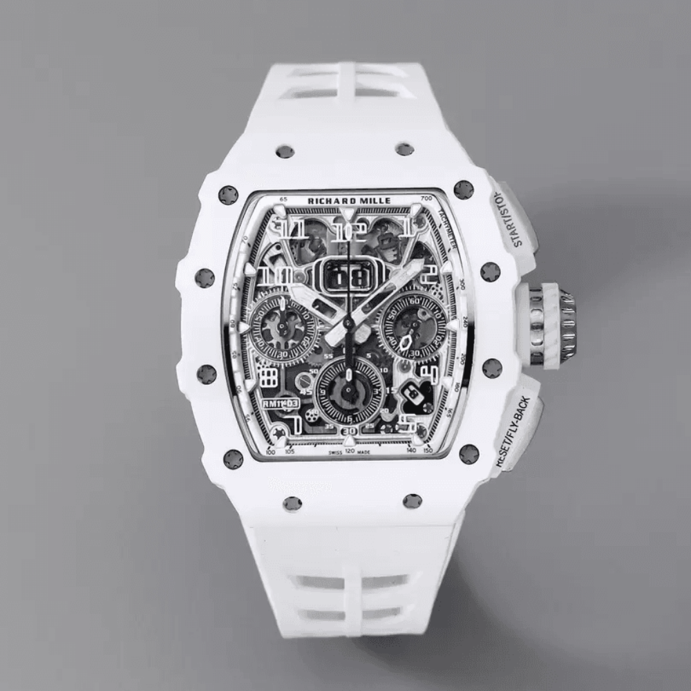 KV공장 리차드밀 화이트 세라믹 스켈레톤 다이얼 화이트 러버 스트랩 v5 RM11-03